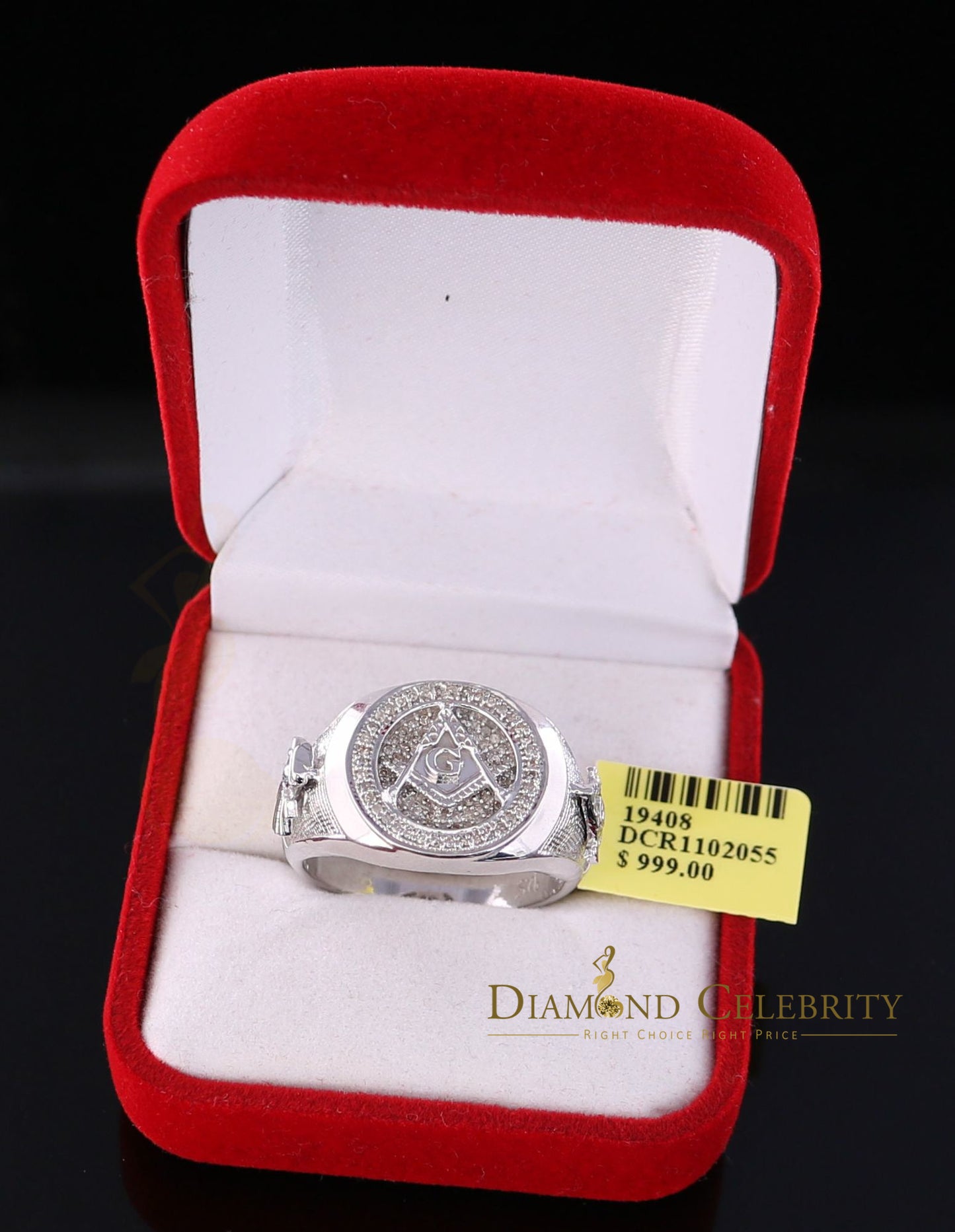 DiamondCelebritees 925 White Silver Masonic 0.50 CT Real Diamond Men's Engagement Big Ring Size 12