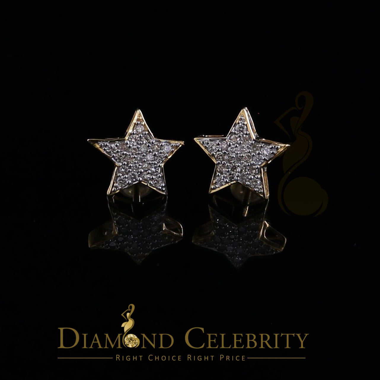 DiamondCelebritees 10K Real Yellow Gold Real Diamond 0.50CT Men's/Women's shape Star Stud Earrings