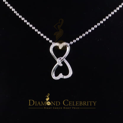 DiamondCelebritees 925 Sterling White Silver Pendant with Dual Heart Shape 0.00ct Cubic Zirconia