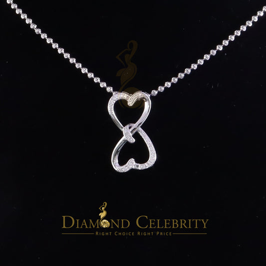 DiamondCelebritees 925 Sterling White Silver Pendant with Dual Heart Shape 0.00ct Cubic Zirconia