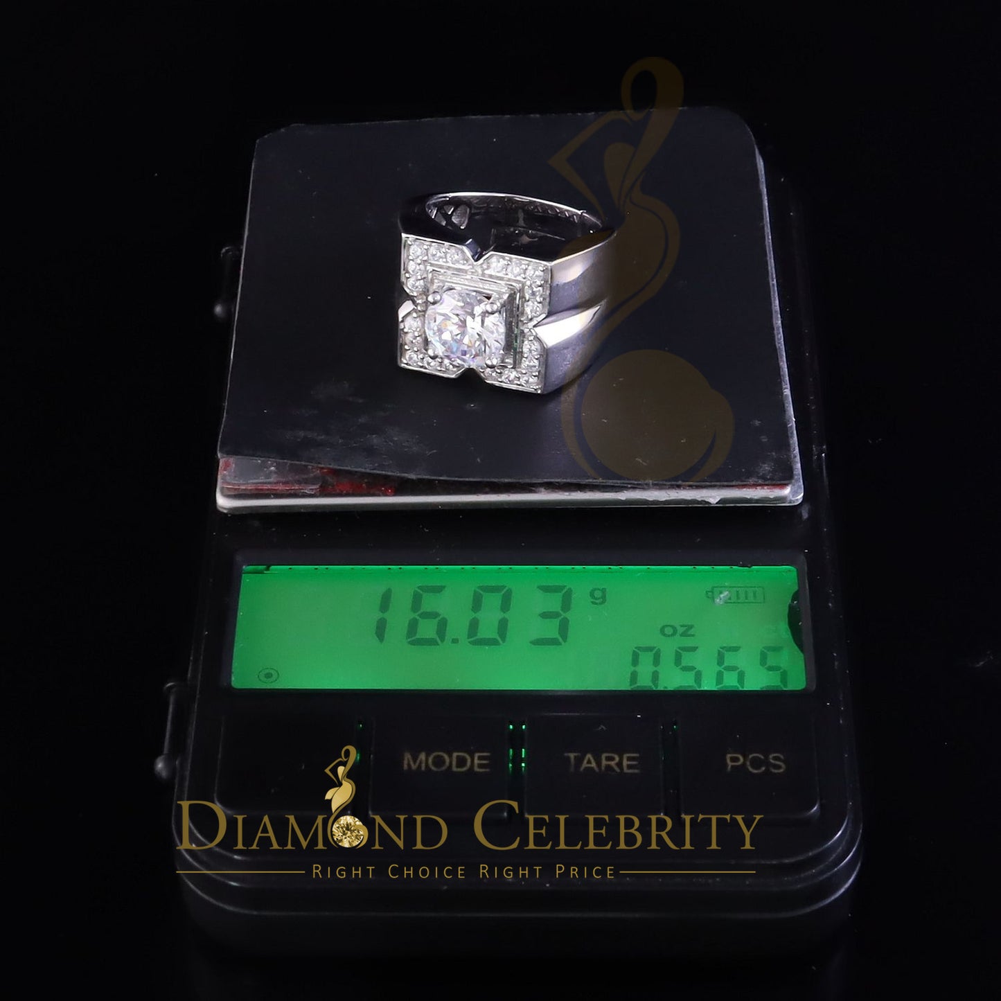 DiamondCelebritees 4.50ct Cubic Zirconia White 925 Silver Men's Adjustable Ring SZ From 9 to 11