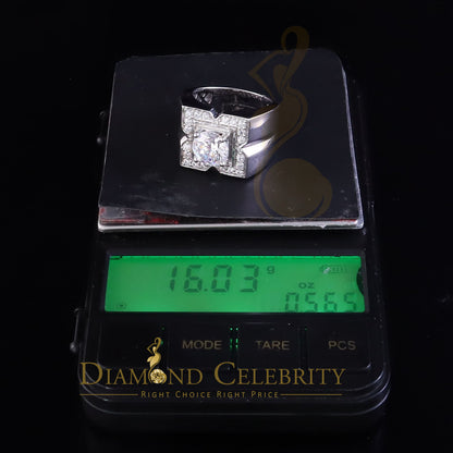 DiamondCelebritees 4.50ct Cubic Zirconia White 925 Silver Men's Adjustable Ring SZ From 9 to 11