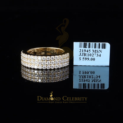 DiamondCelebritees Men's 925 Silver Yellow 2.00ct VVS D Moissanite 3 Row Wedding Band Ring Size 10