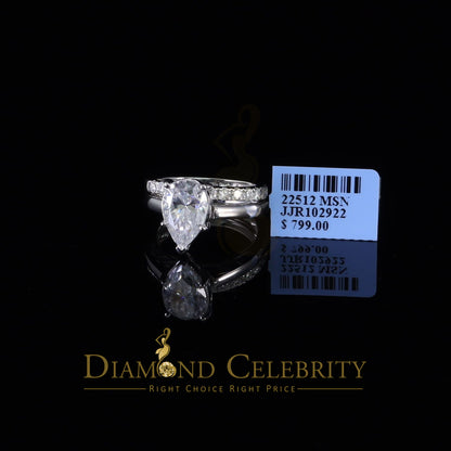 DiamondCelebritees 5.00ct Moissanite White Sterling Silver Men/ Women Bridal Ring Pear Shape Size 8