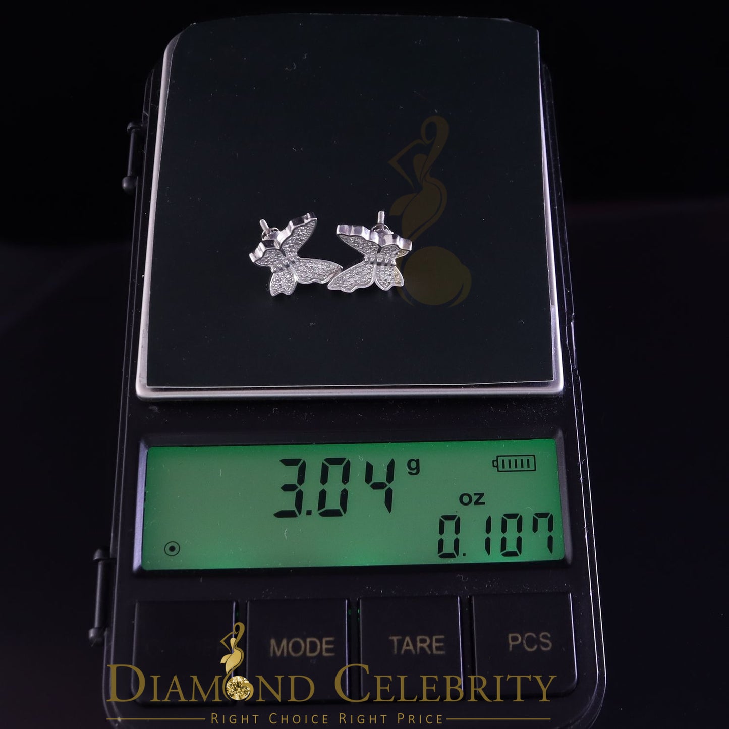 DiamondCelebritees  Butterfly Stud Earrings White 925 Sterling Silver Women's 0.50ct Cubic Zirconia