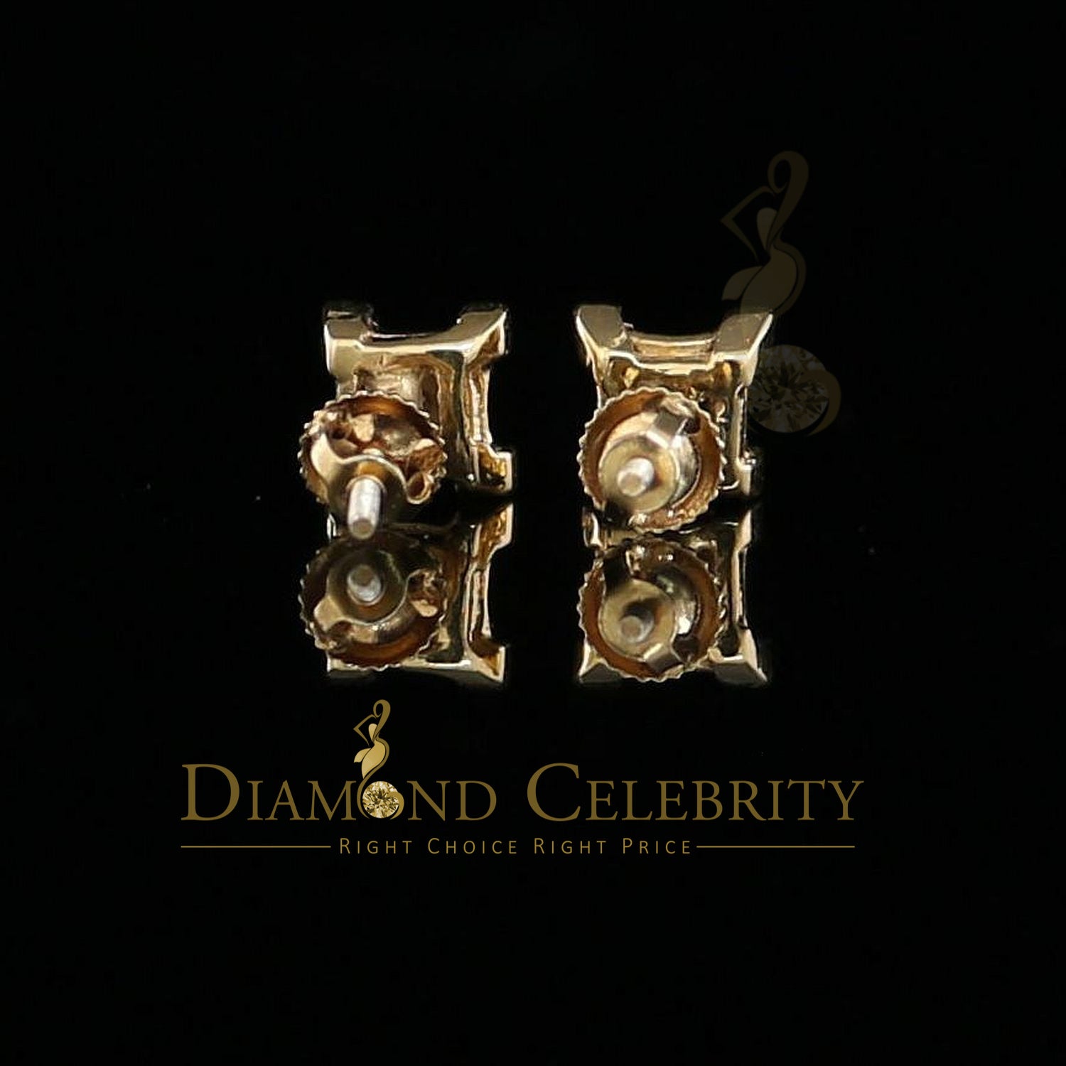 925 Sterling Silver Yellow Hip Hop 0.15ct Diamond Man & Women Square Earrings