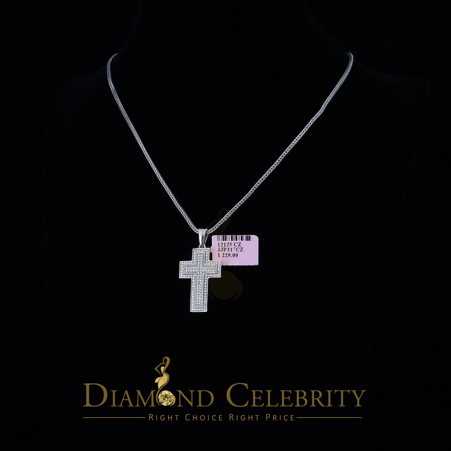DiamondCelebritees Cubic Zirconia Attractive 1.38ct Sterling Silver CROSS White Necklace Pendant
