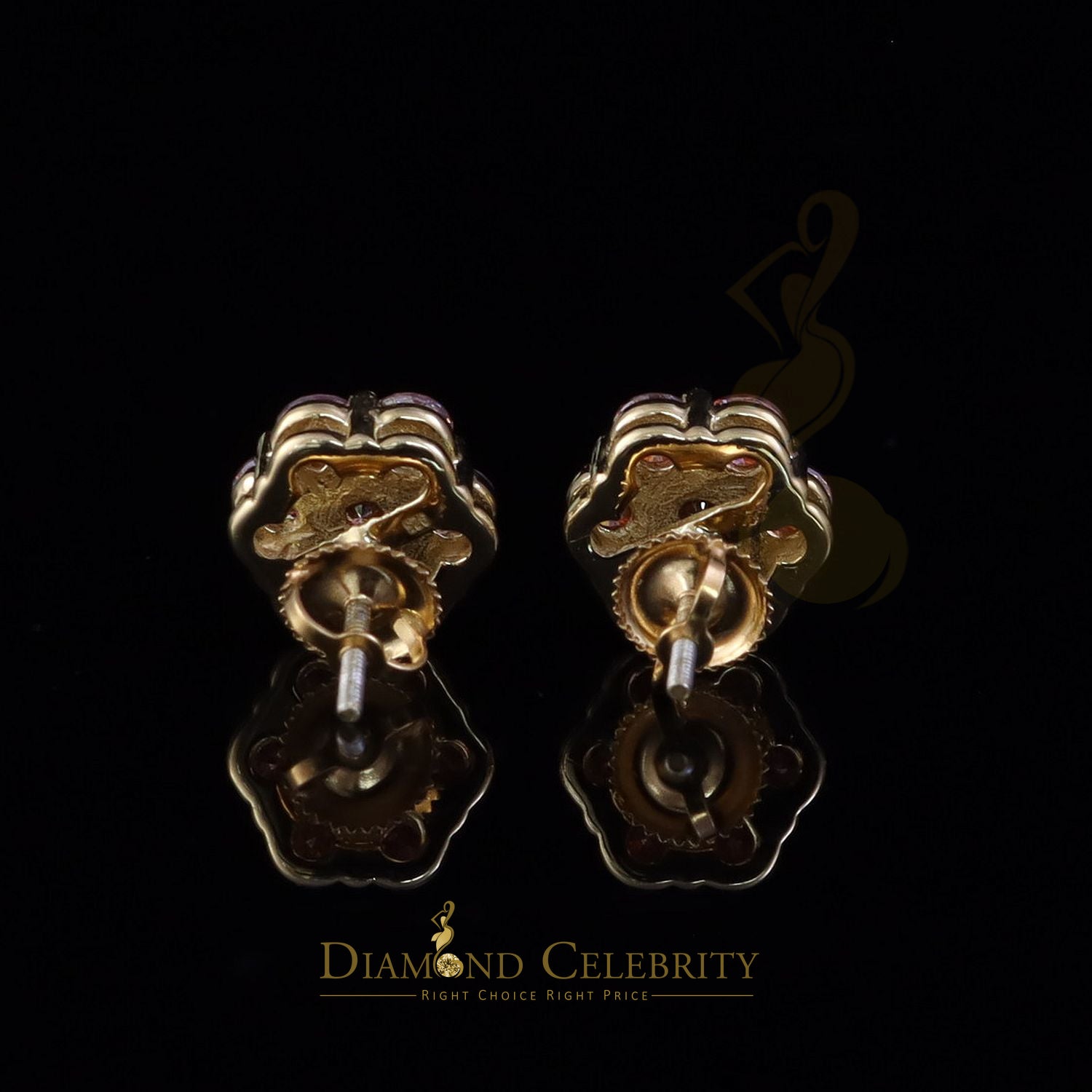 DiamondCelebritees Mens/Women's 925 Silver Yellow 2.25ct VVS D Pink Moissanite Floral Stud Earrings