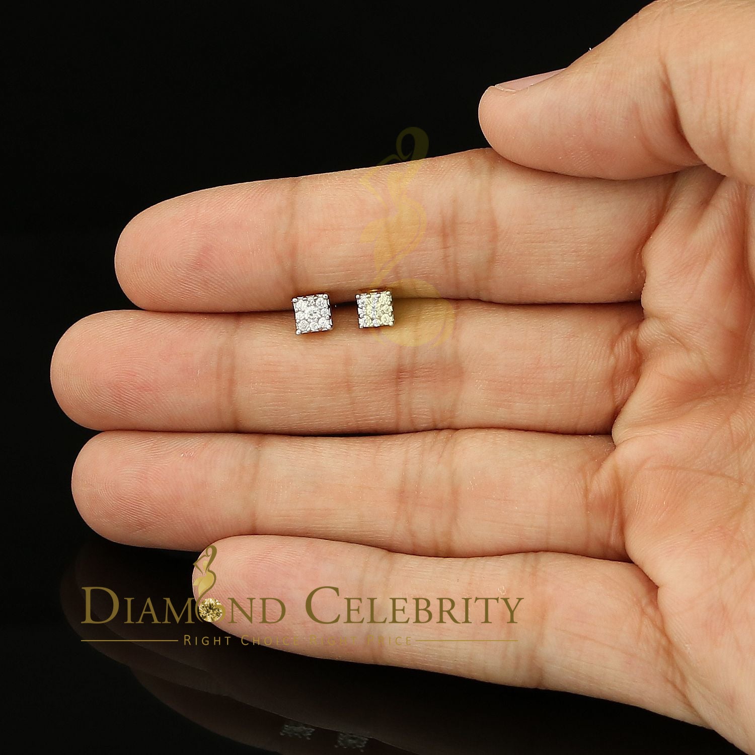 DiamondCelebritees  0.34ct Cubic Zirconia Hip Hop 925 Yellow Silver Women's & Men's Square Earrings