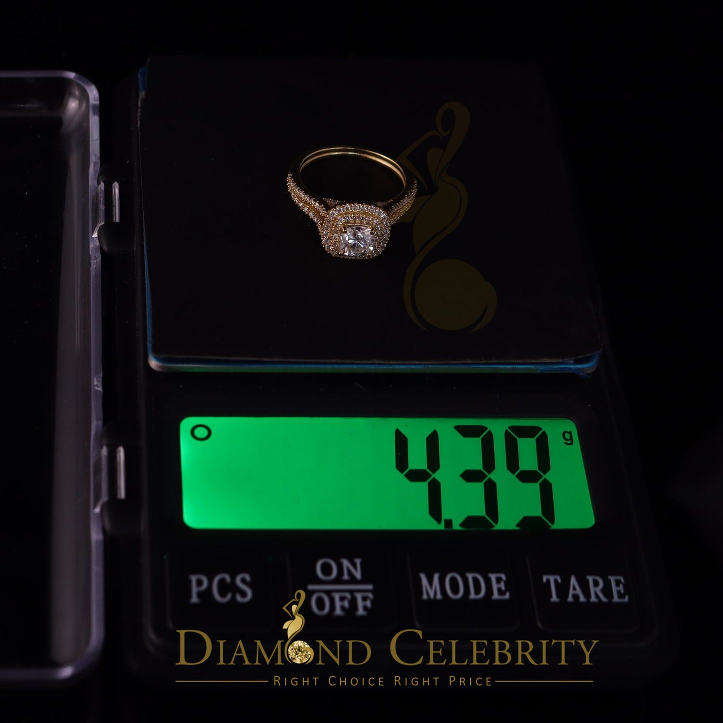 King Of Blings  10K Yellow Gold 2.00CT 'VVS' 'FL' D clr Cushion Cut Moissonite Womens Ring S/7