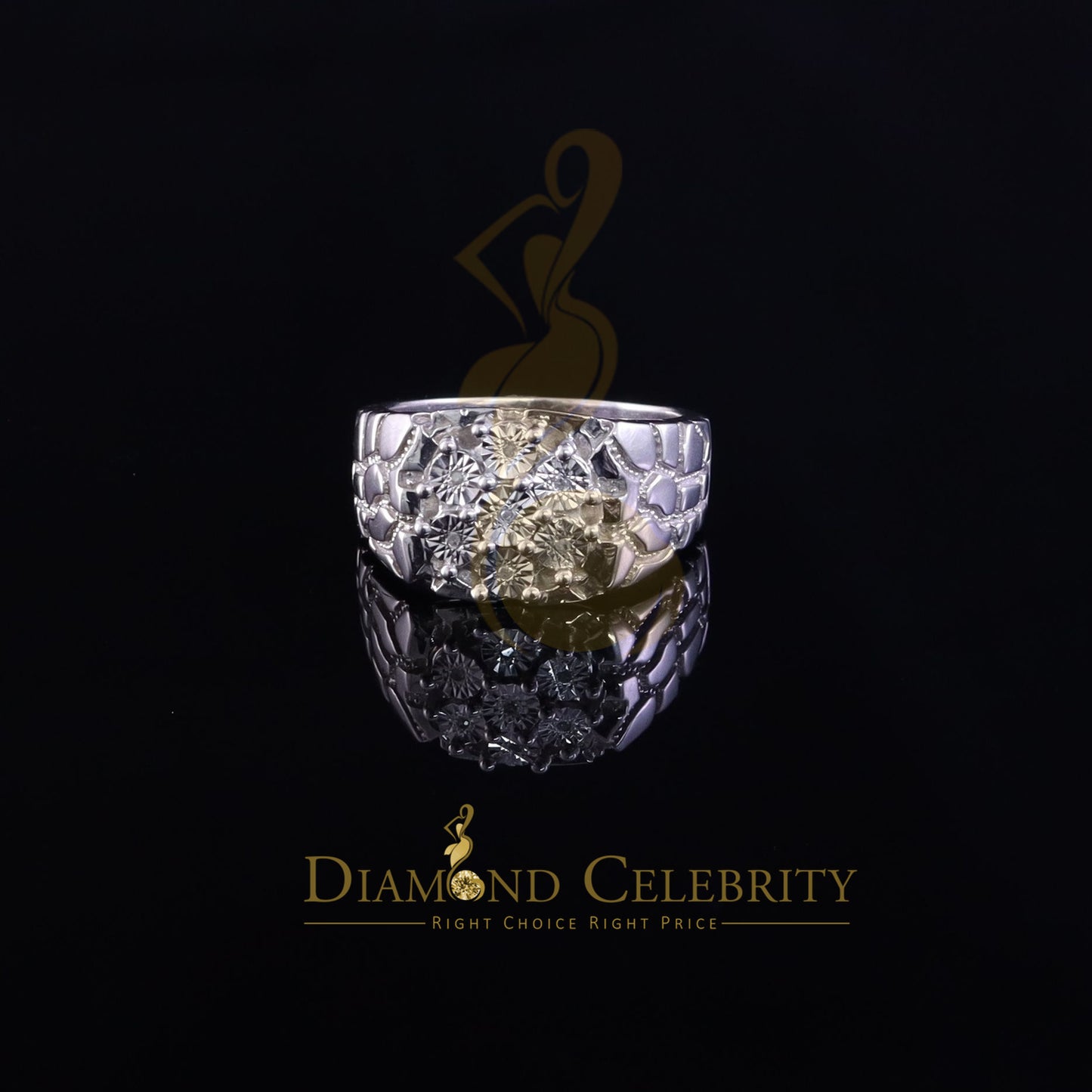 DiamondCelebritees 0.05CT Real Diamond 925 Sterling White Silver Fashion Flower Womens Ring Size 9