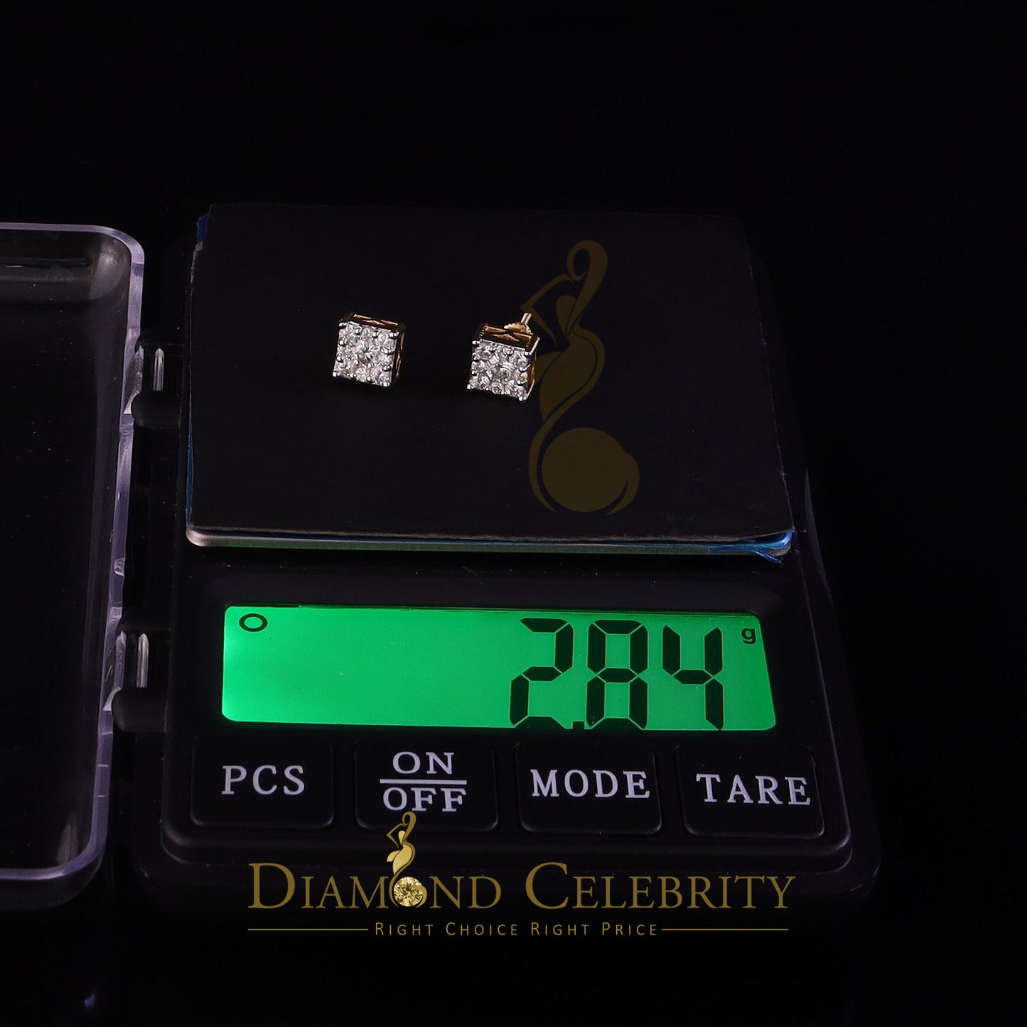 DiamondCelebritees Real Moissanite Stud Square Earrings 10k Real Yellow Gold 1.00ct VVS 'D' Color