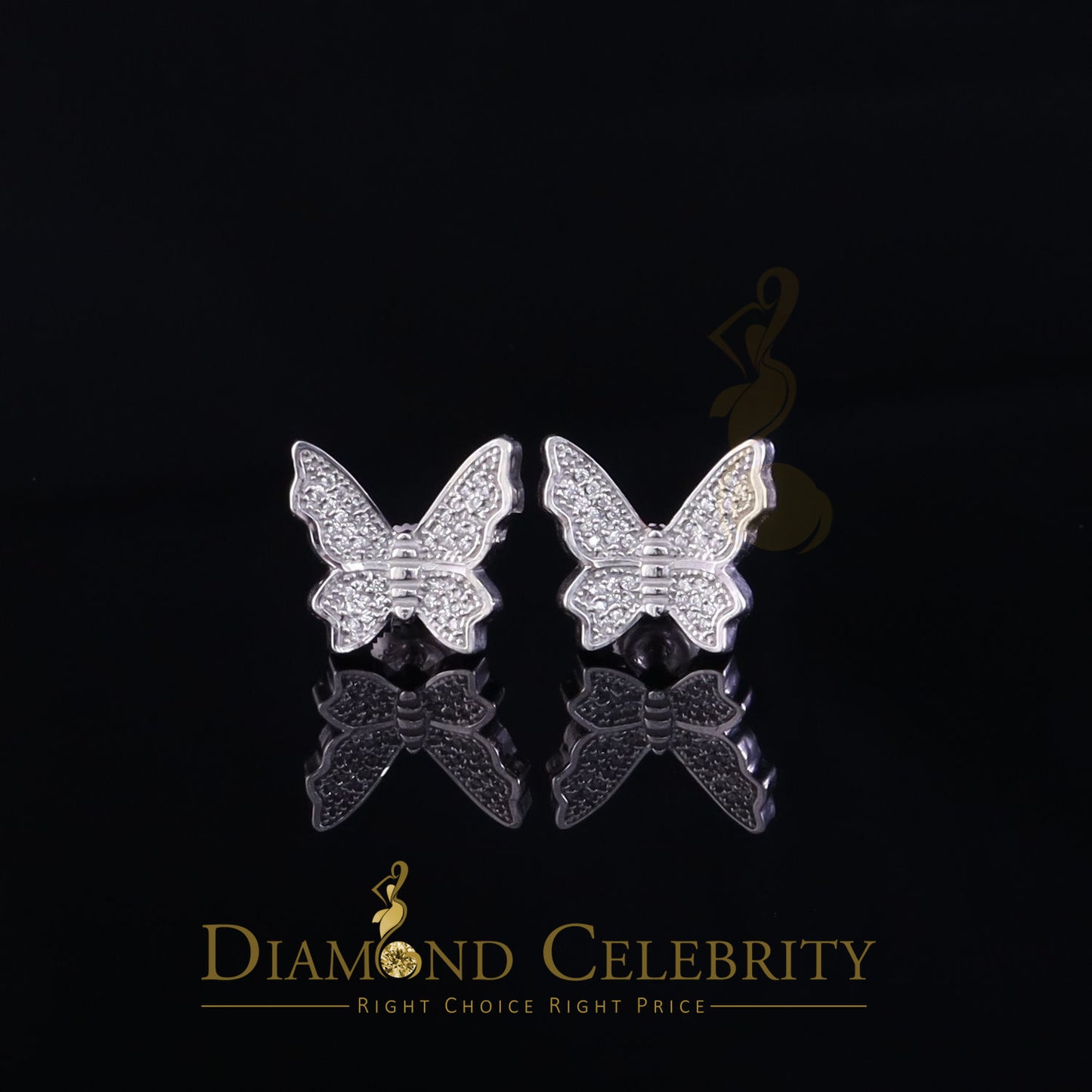 DiamondCelebritees  Butterfly Stud Earrings White 925 Sterling Silver Women's 0.50ct Cubic Zirconia