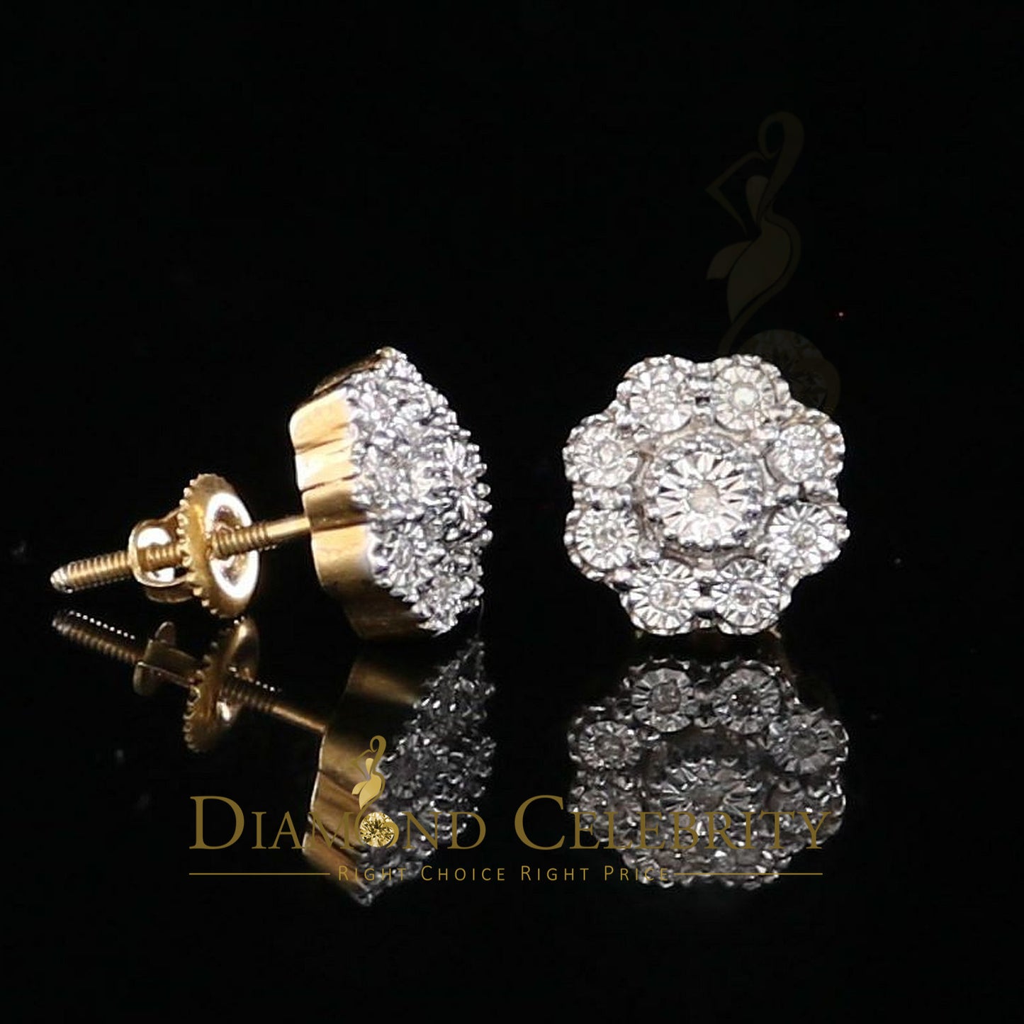 DiamondCelebritees 0.10ct Diamond 925 Sterling Silver Yellow Floral Earrings For Men's & Women's