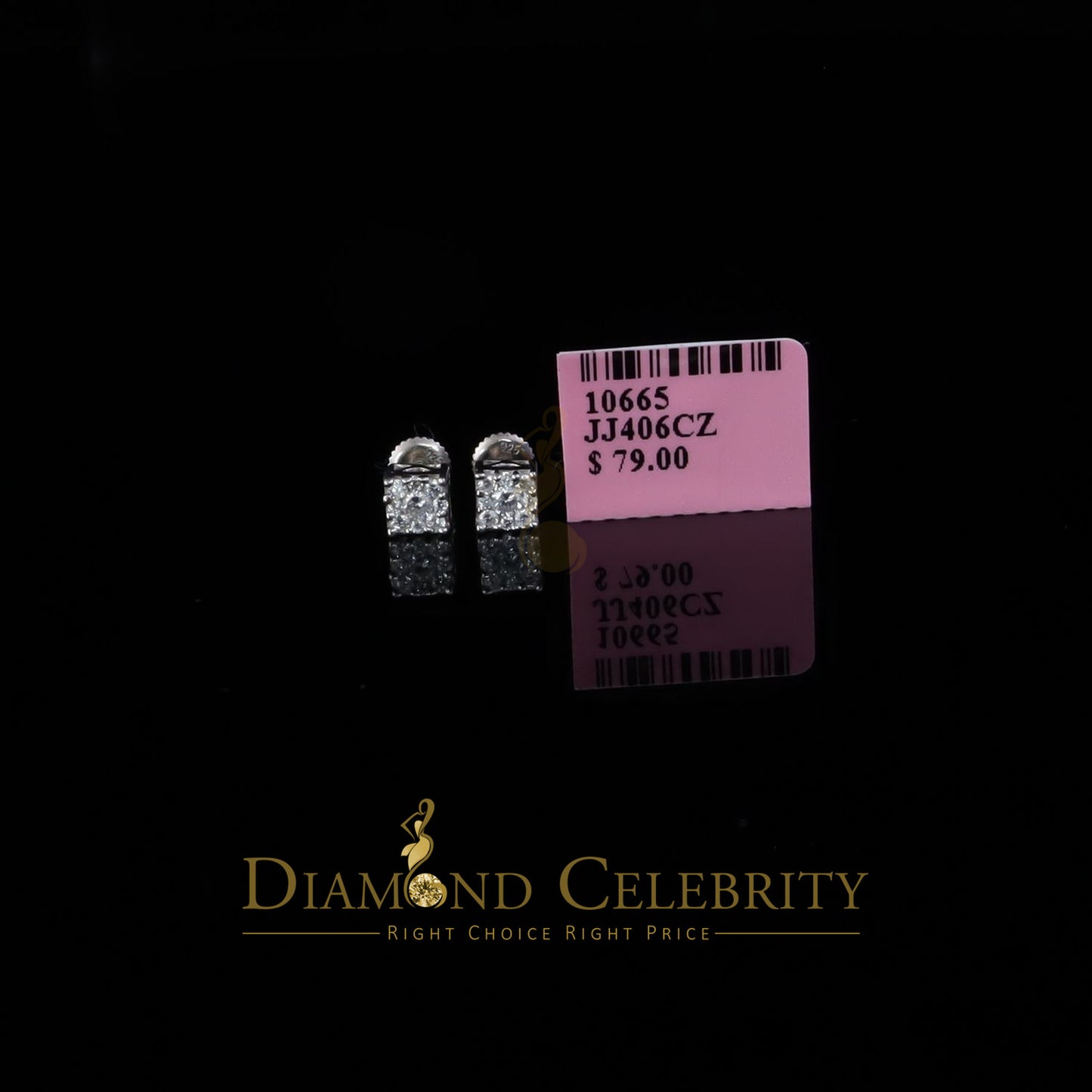 DiamondCelebritees  0.55ct Cubic Zirconia 925 White Sterling Silver Women's Hip Hop Square Earrings