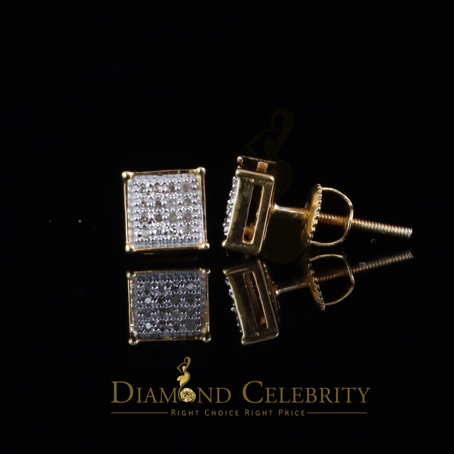 DiamondCelebritees 0.10ct Diamond Stud Earrings For Women Yellow 925 Silver Stud For Men