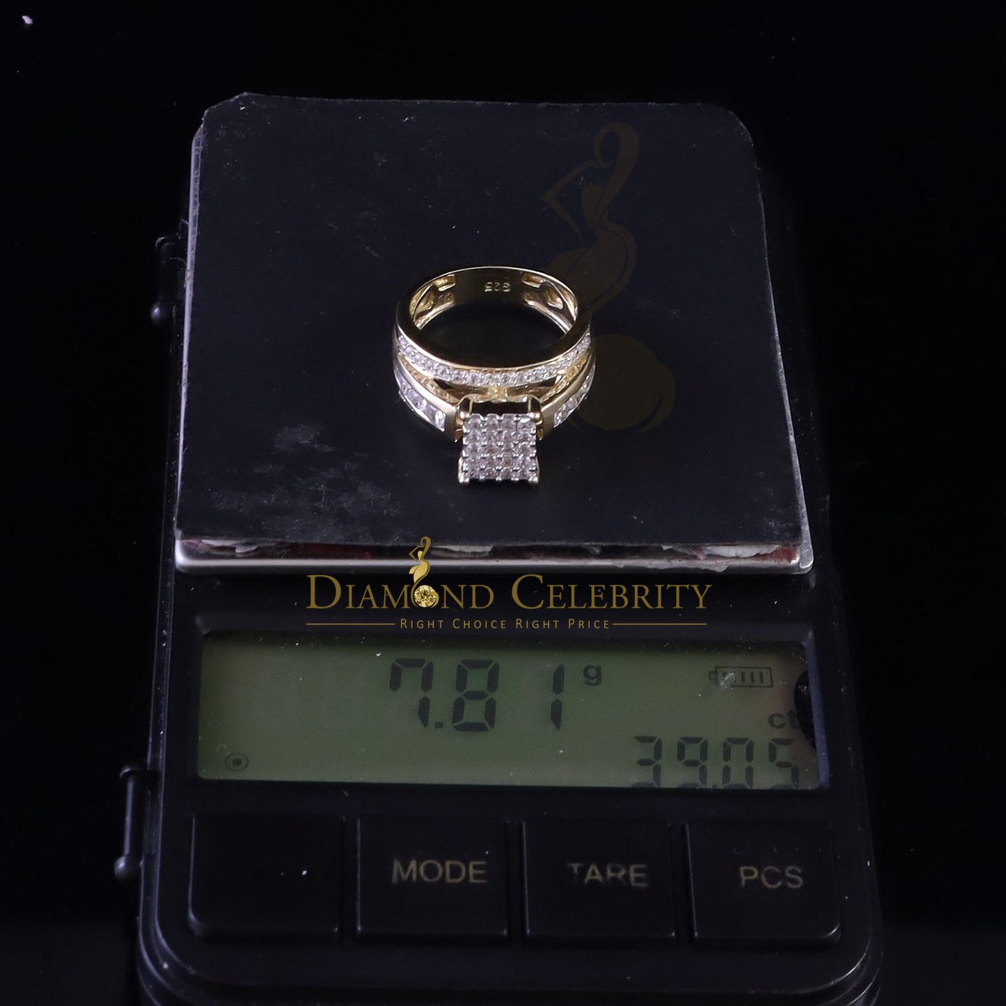 DiamondCelebritees 925 Sterling Yellow Silver Square 2.12ct Cubic Zirconia Womens Ring Size 7