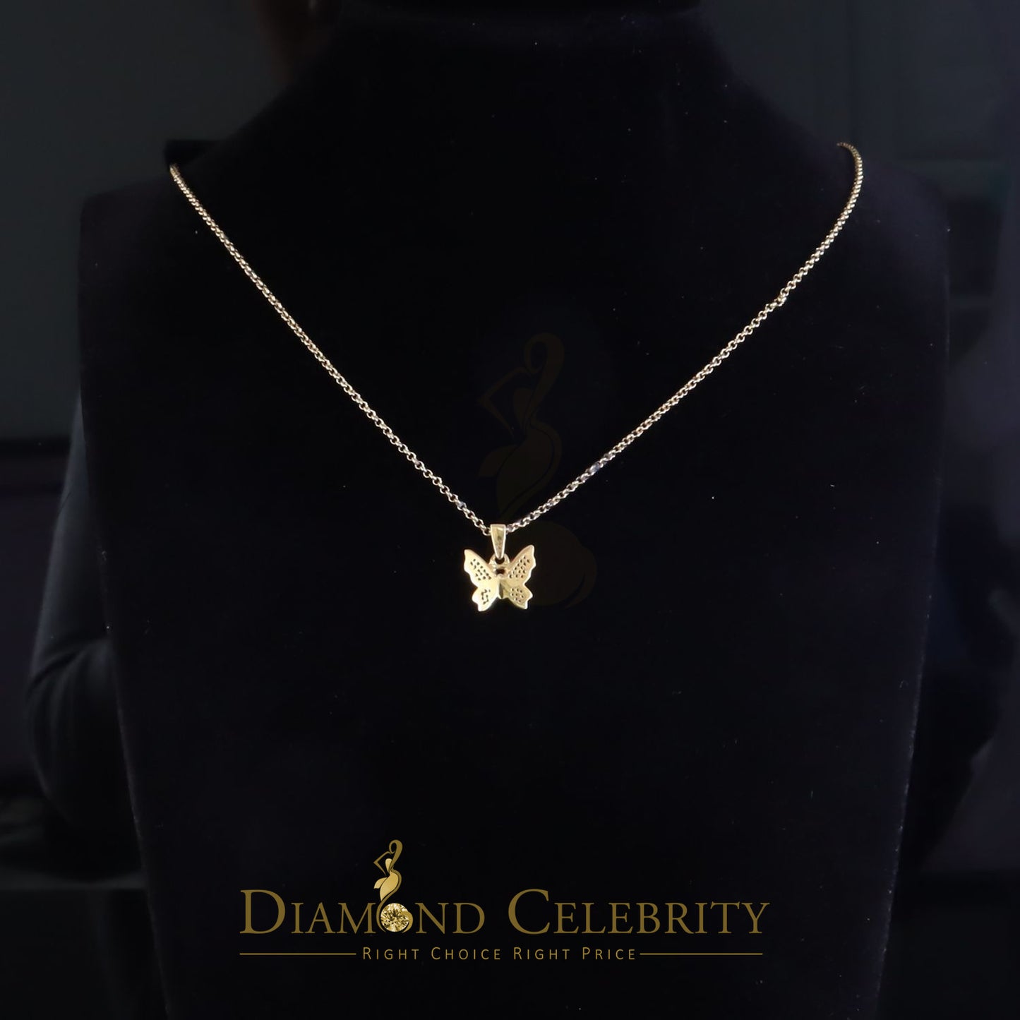 DiamondCelebritees  0.10CT Real Diamond 925 Sterling Silver with Butterfly Yellow Necklace Pendant