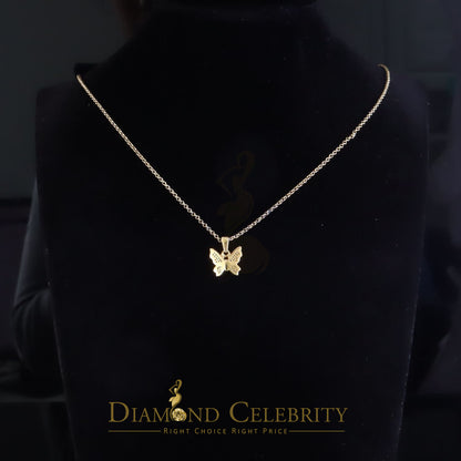 DiamondCelebritees  0.10CT Real Diamond 925 Sterling Silver with Butterfly Yellow Necklace Pendant