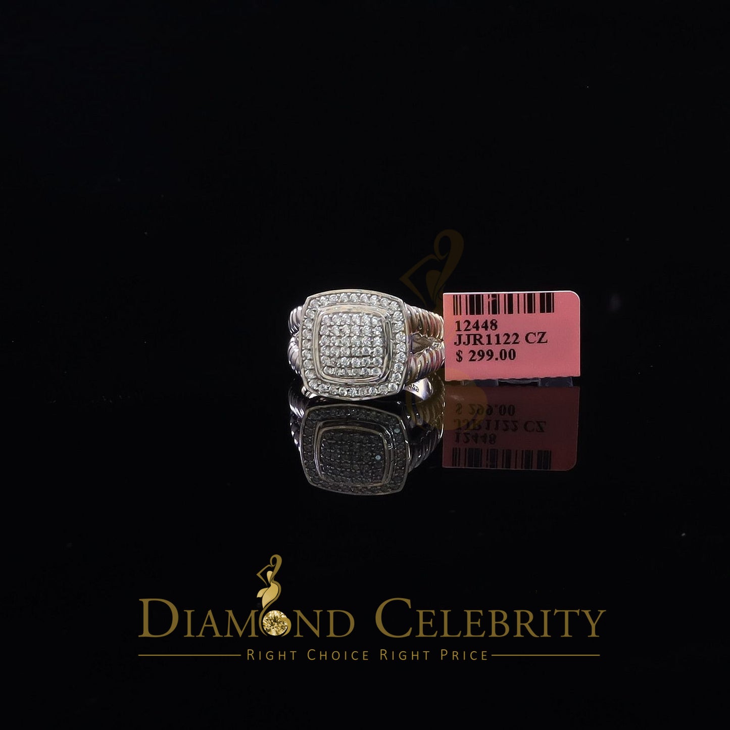 DiamondCelebritees 1.33ct White Silver Square Cubic Zirconia Womens Adjustable Ring From SZ 8 to 10