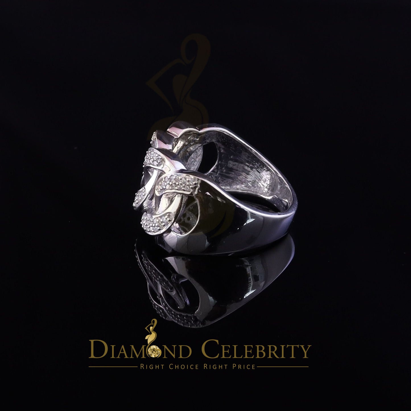 DiamondCelebritees 0.85ct Cubic Zirconia Stone White 925 Sterling Silver Cuban Men's Ring Size 10