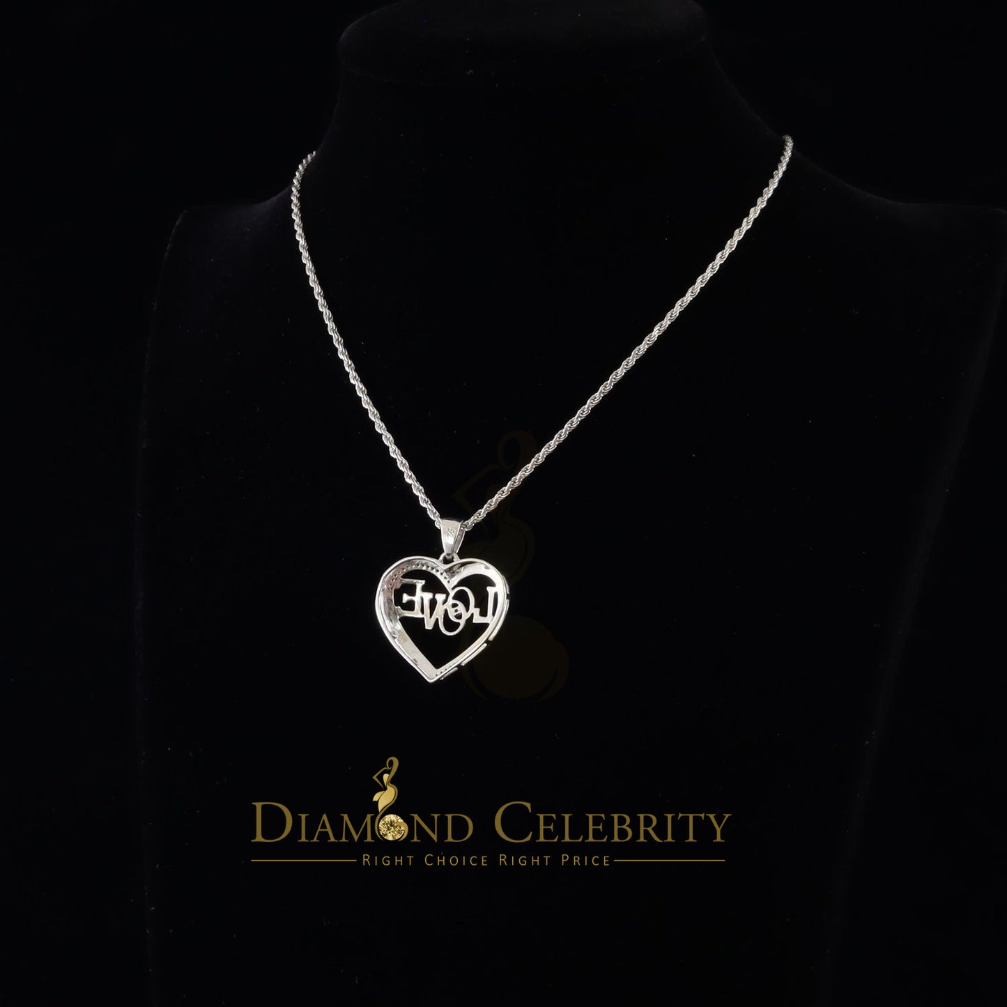 DiamondCelebritees  Real 0.15ct Diamond Sterling Silver LOVE HEART White Charm Necklace Pendant