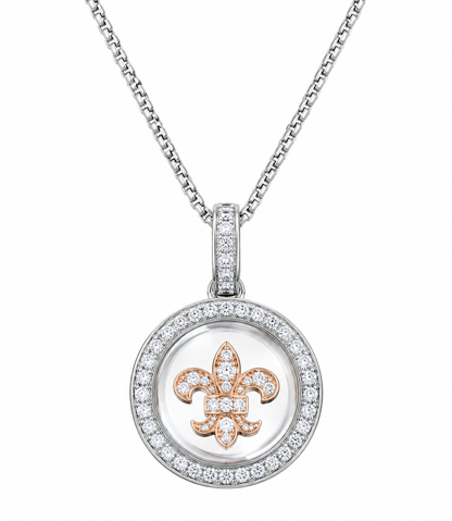 DiamondCelebritees 925 White Sterling Silver Small Fleur-de-Lis Floating Glass Cubic Zircon Pendat