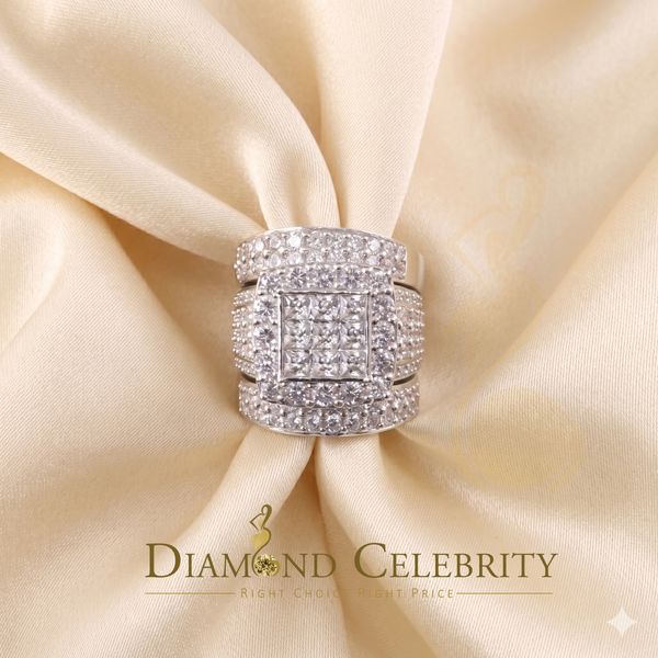 DiamondCelebritees 12.60ct Cubic Zirconia White SterlingSilver Men's/Women 3PC Wedding Rings Size 9