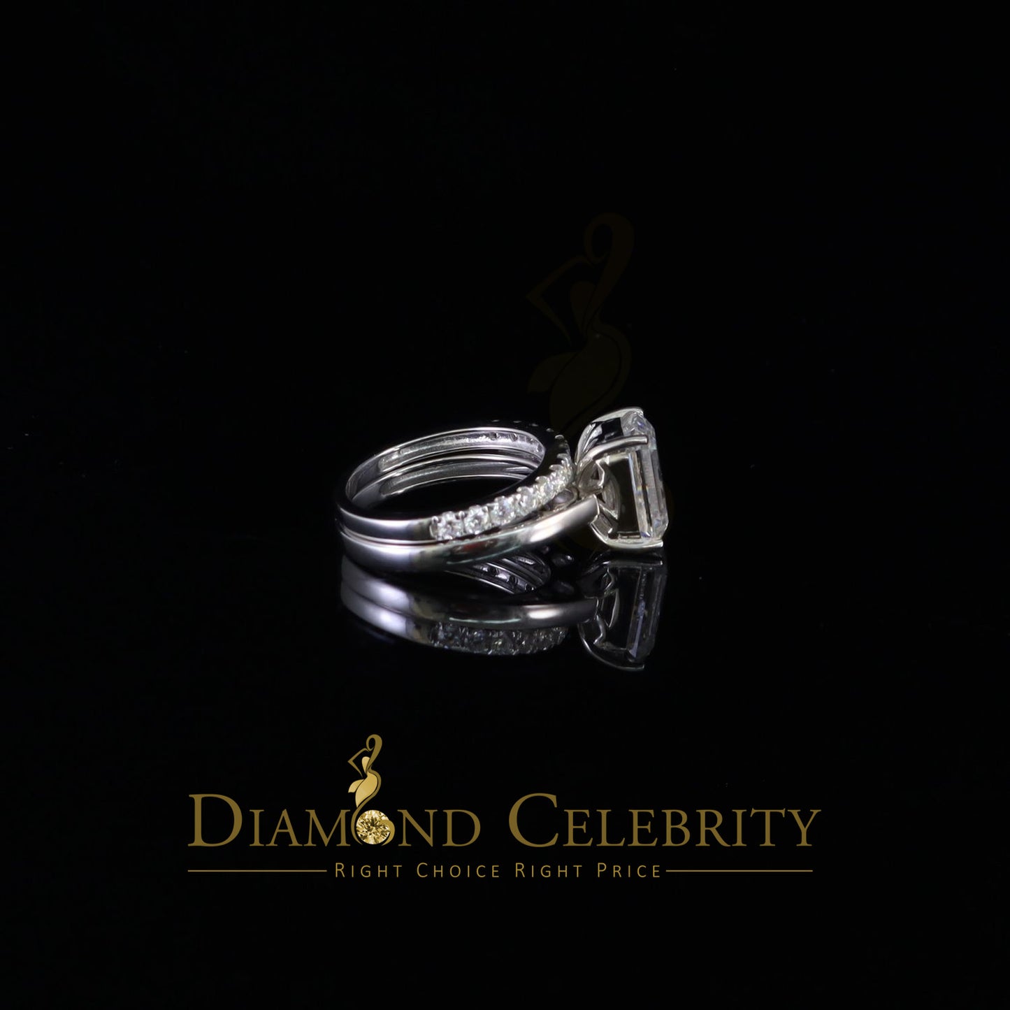 DiamondCelebritees White 5.00ct Moissanite Sterling Silver Mens/Women Bridal Rings Rectangle Size 8