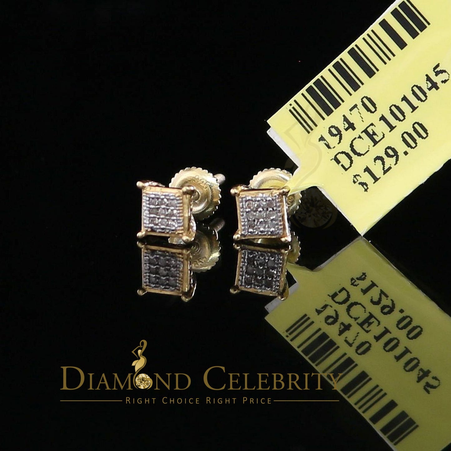 DiamondCelebritees 0.05ct Diamond Collection Yellow 925 Sterling Silver Women & Men Square Earrings