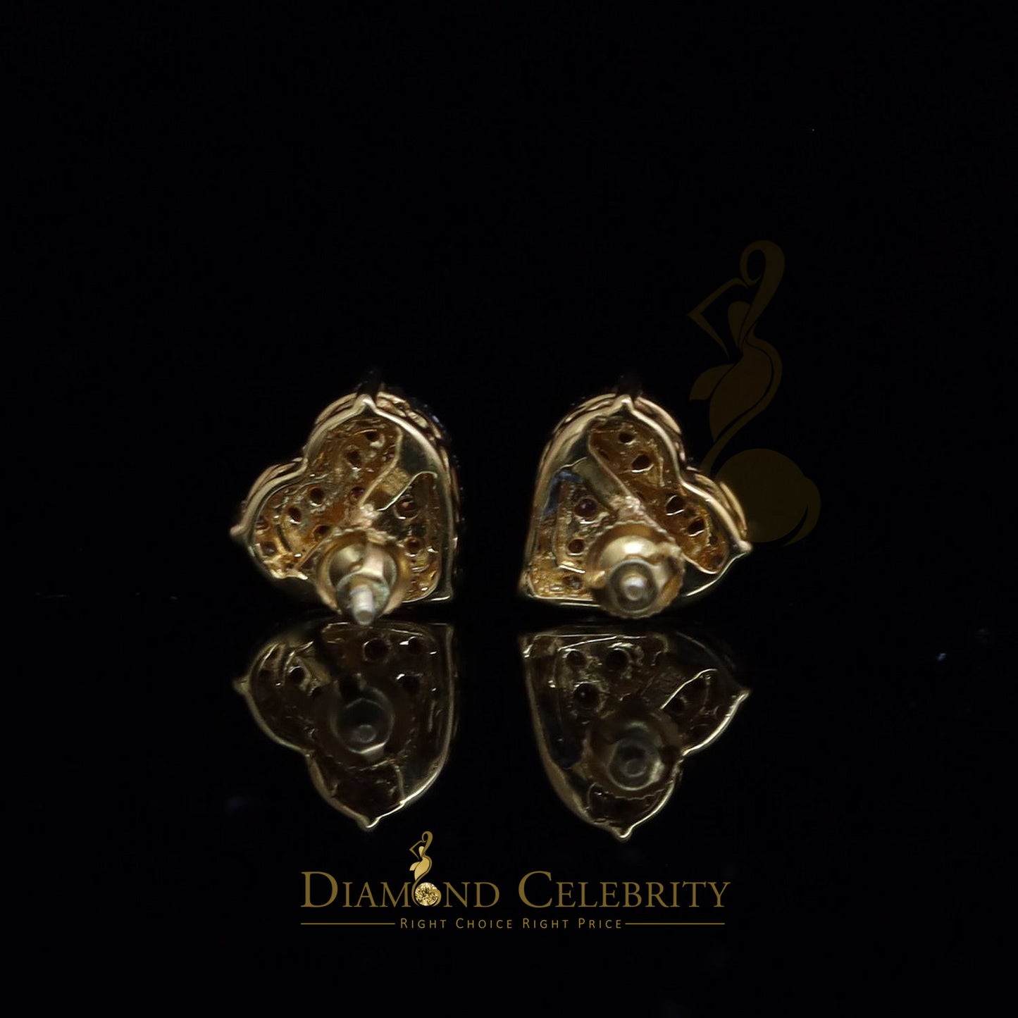 Diamondcelebritees Men's/Women's 925 Silver Yellow 1.00ct VVS 'D' Pink Moissanite 3D Heart Earrings