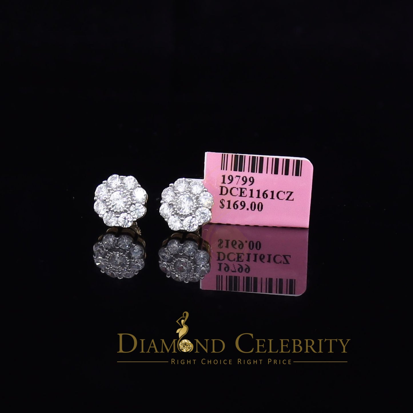 DiamondCelebritees  925 Yellow Silver 2.88ct Cubic Zirconia Women's & Men's Hip Hop Floral Earrings