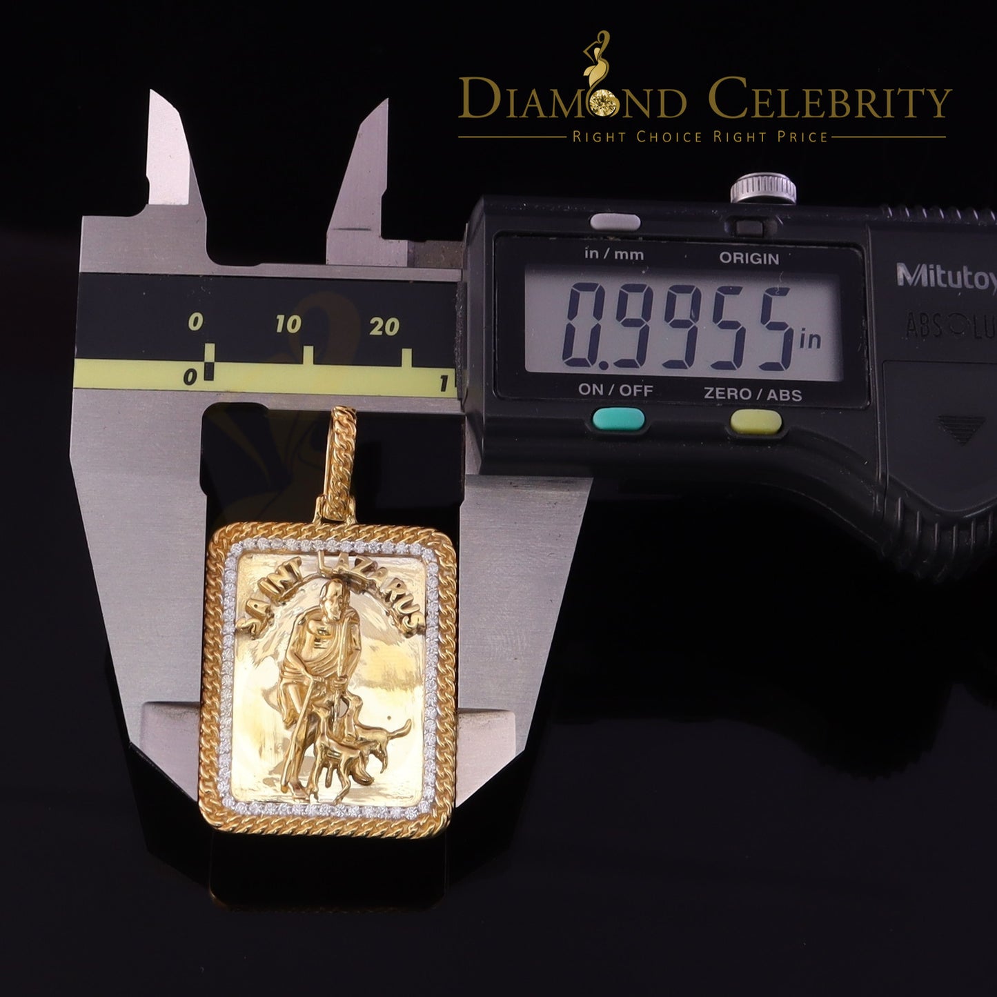 DiamondCelebritees Men's 925 Silver 0.66ct CZ ST LAZARUS "1" inch 3D look Yellow Square Pendant