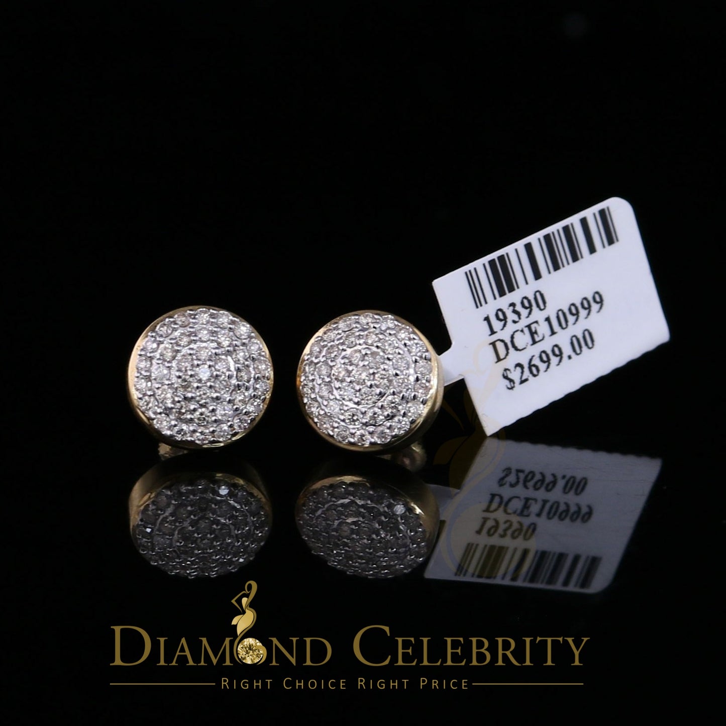DiamondCelebritees 10K Real Yellow Gold Real Diamond 0.75CT Men's/Women's Stud Round Earring