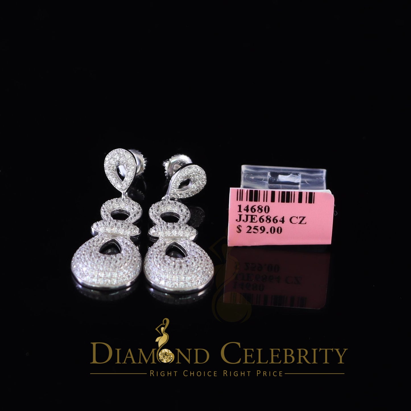 DiamondCelebritees  Men's White Gold Hip Hop Iced Round dangling 925 Sterling Silver Earrings