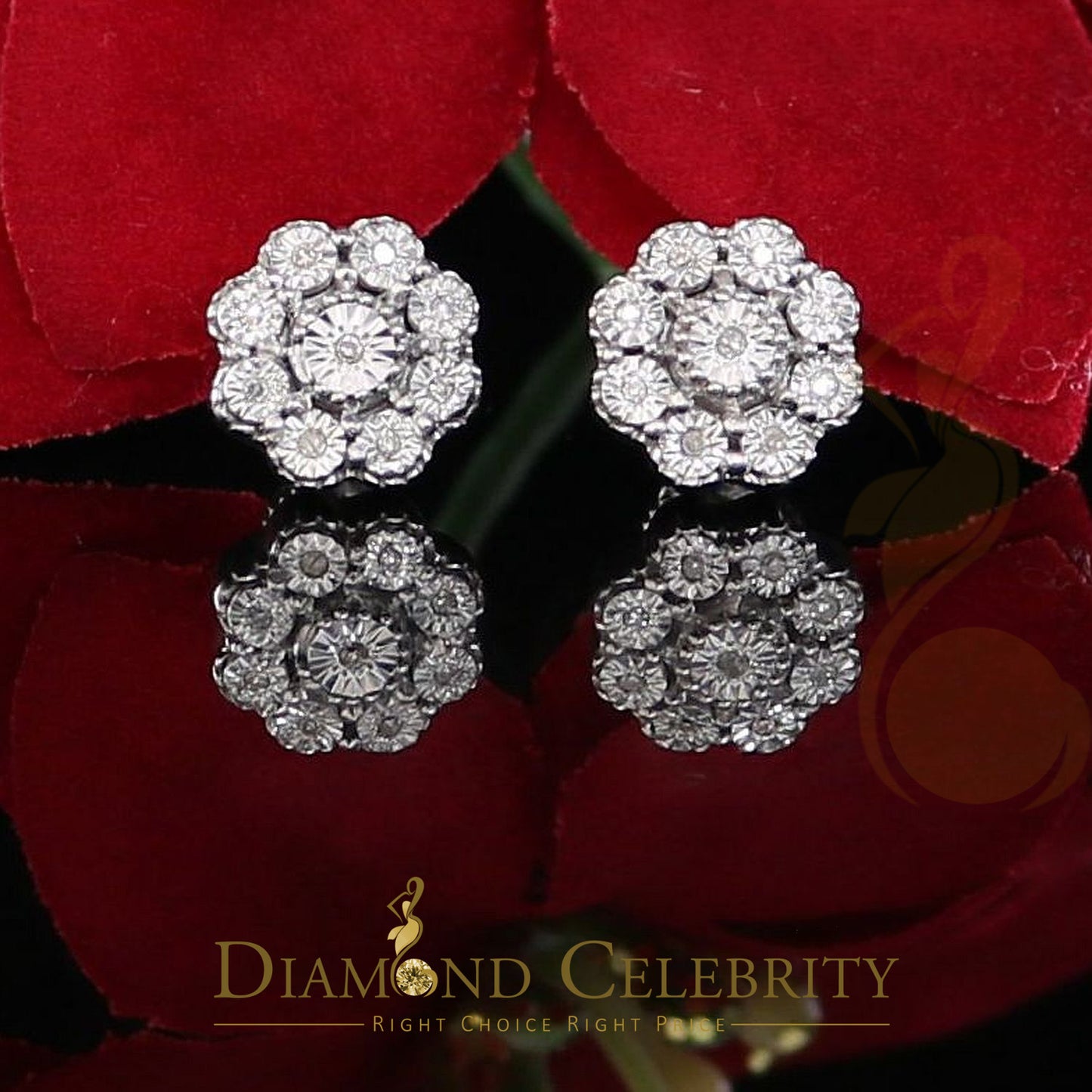 DiamondCelebritees 0.07 ct Diamond 925 Sterling Silver White Floral Earrings For Men's & Women's
