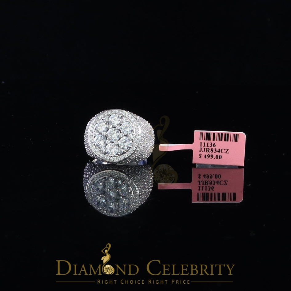 DiamondCelebritees Men's 12.5ct Cubic Zirconia white Silver Round Adjustable Ring From SZ 11 to13