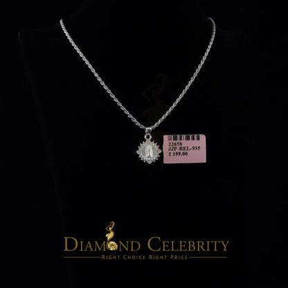DiamondCelebritees 925 Sterling Silver Circle Lady Guadalupe Men's/Women's Pendant White Religious