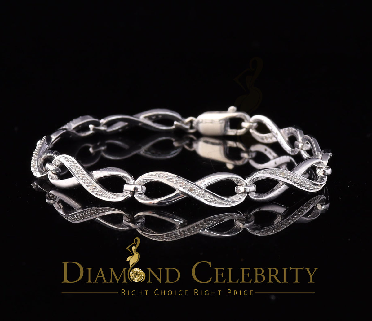 Diamondcelebritees 0.15CT Real Diamond 925 Sterling Silver White Fancy Infinite Bracelete SZ 7 Inch