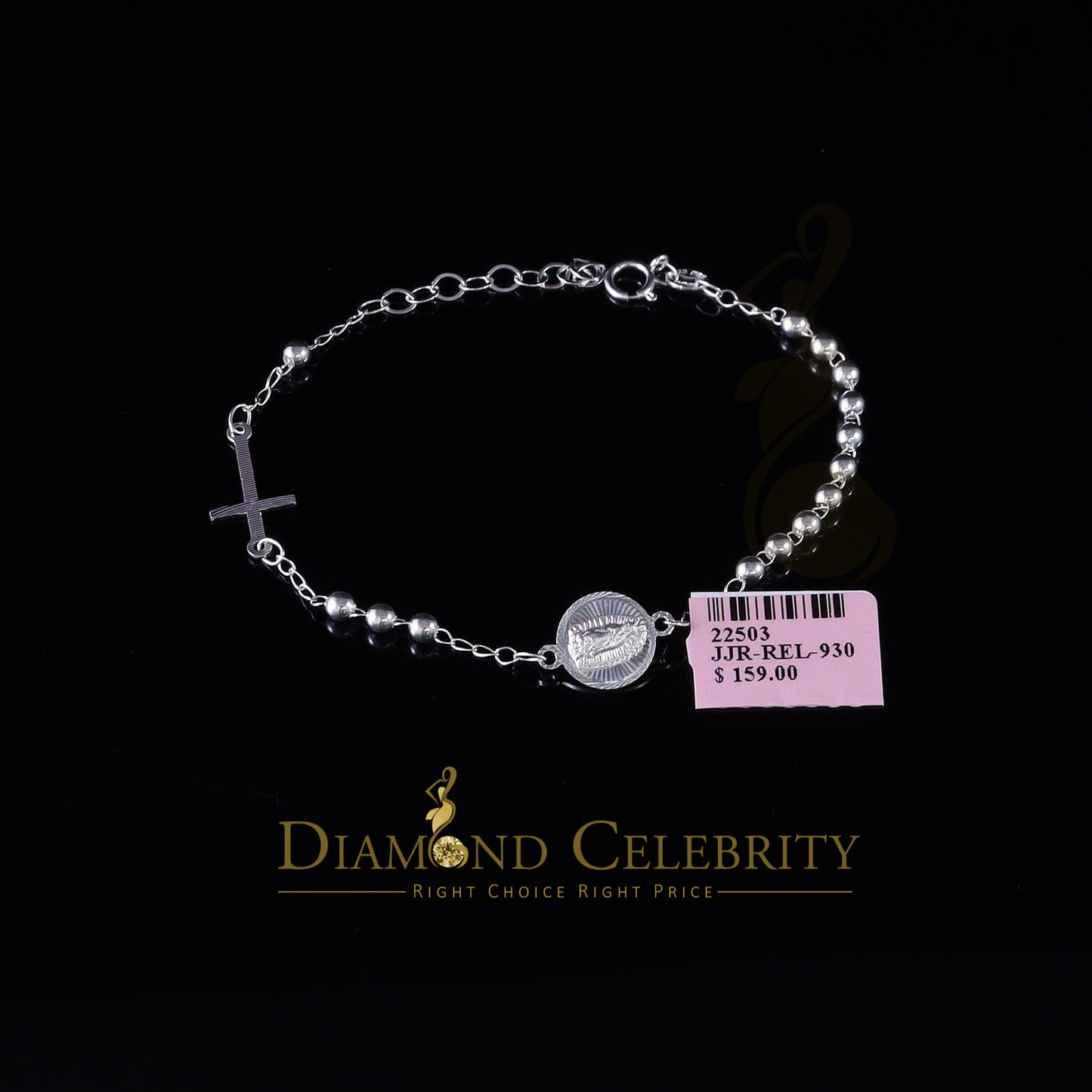 DiamondCelebritees 925 Sterling Plain Silver Virgin Merry White Oval Shape Women's Religious Bracelet