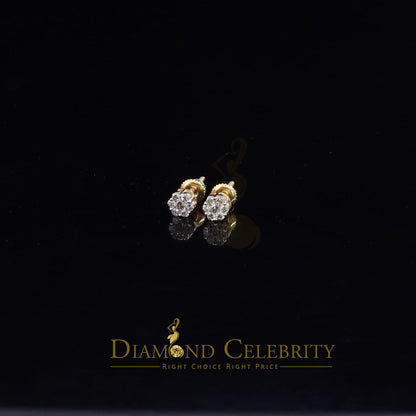 DiamondCelebritees Real 10K Yellow Gold Flower Stud 4.55mm Ladies Earring with Real 0.25CT Diamonds