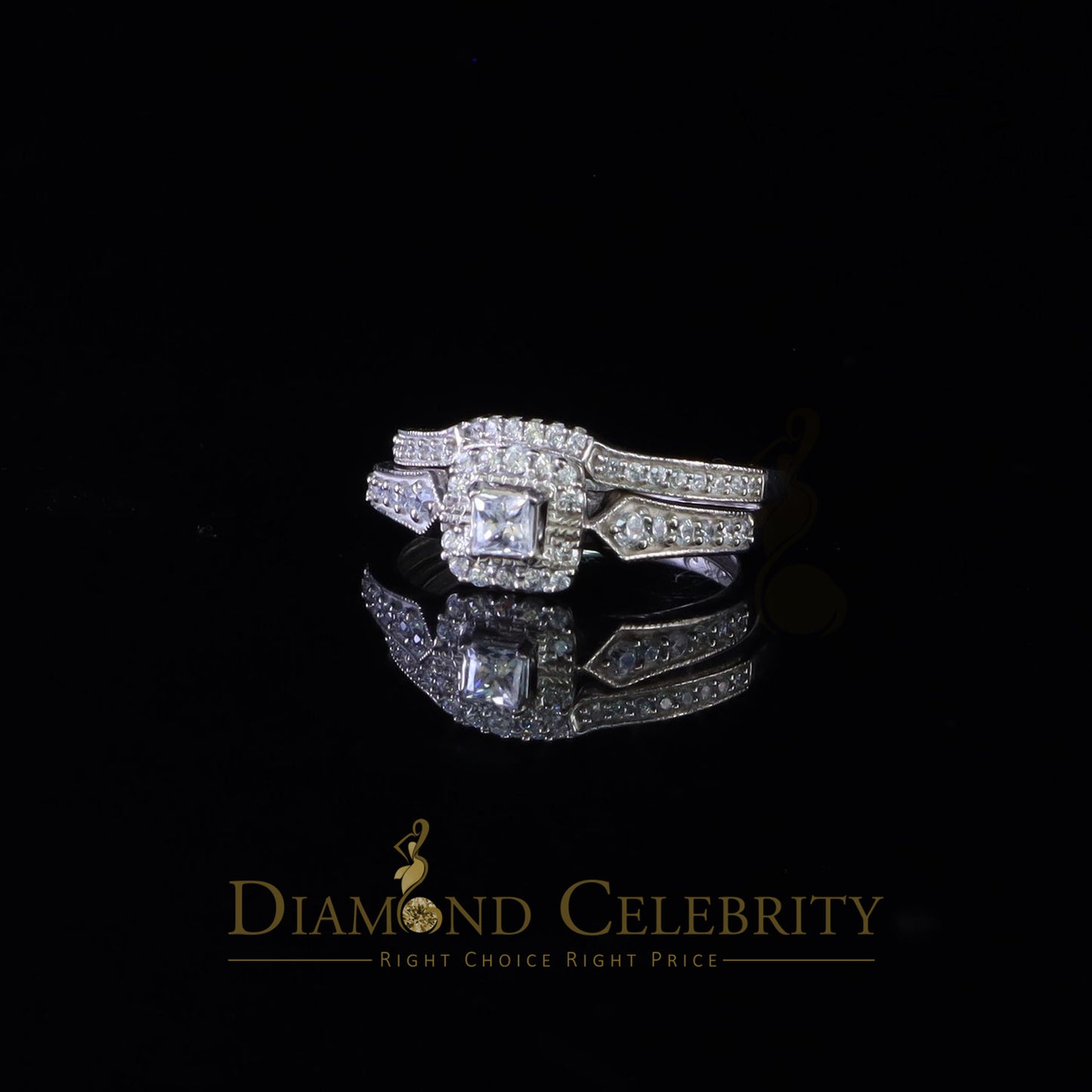 DiamondCelebritees 1.03ct Cubic Zirconia Sterling White Silver Square Bridal Womens style Ring Sz 7