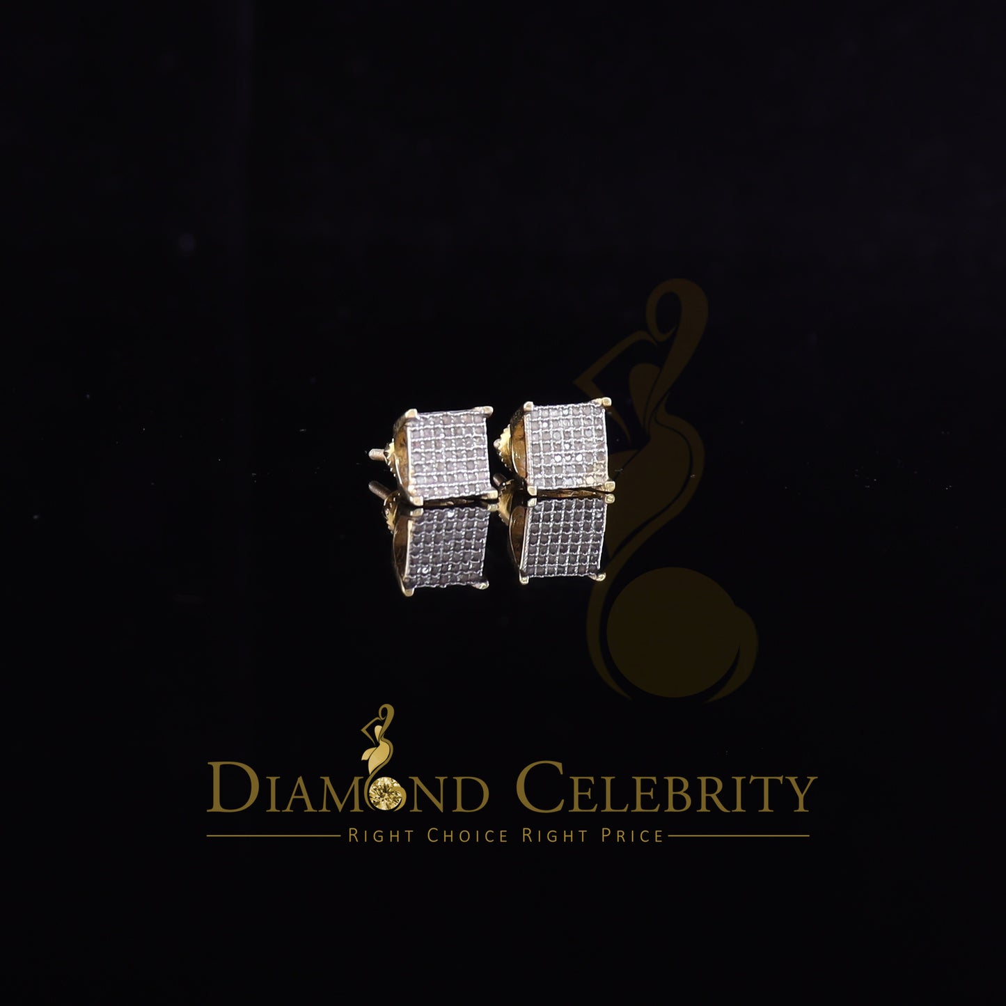 DiamondCelebritees Aretes Para Hombre 925 Yellow Silver 0.25ct Square Diamond Stud men's Earrings