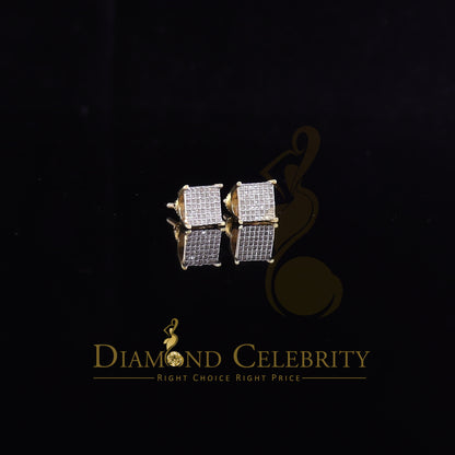 DiamondCelebritees Aretes Para Hombre 925 Yellow Silver 0.25ct Square Diamond Stud men's Earrings