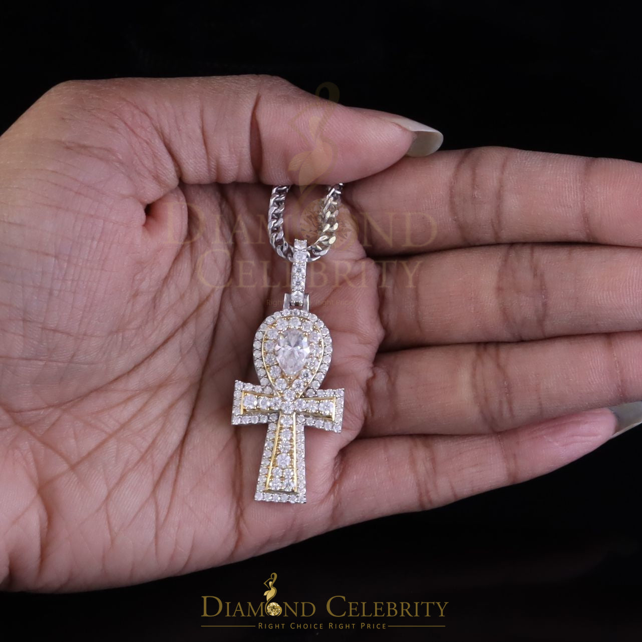 Diamondcelebritees  New Men's White Silver 3.50ct VVS 'D' Moissanite Charm Ankh Pendant Womens