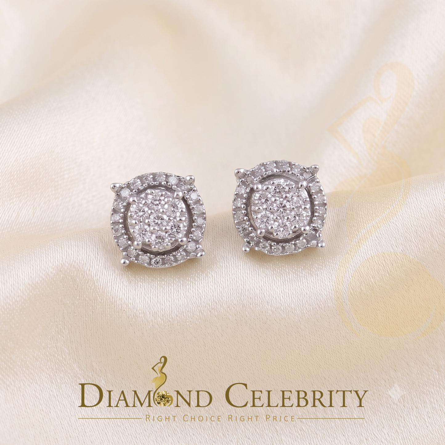 DiamondCelebritees 925 Sterling Silver 0.35ct Diamond For Women's/ Men's White Stud Round Earrings