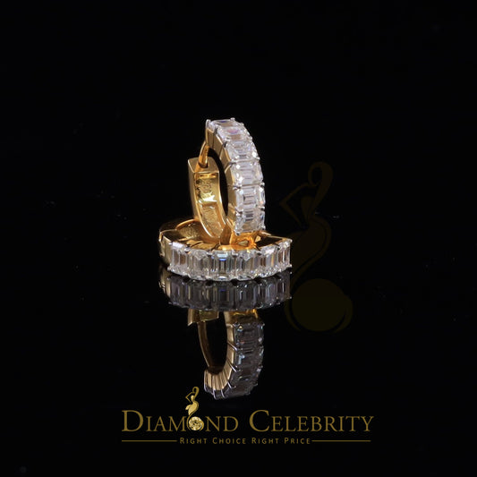 DiamondCelebritees 3.00ct Moissanite Emerald Yellow 925 Sterling Silver Women's Hoop Earrings