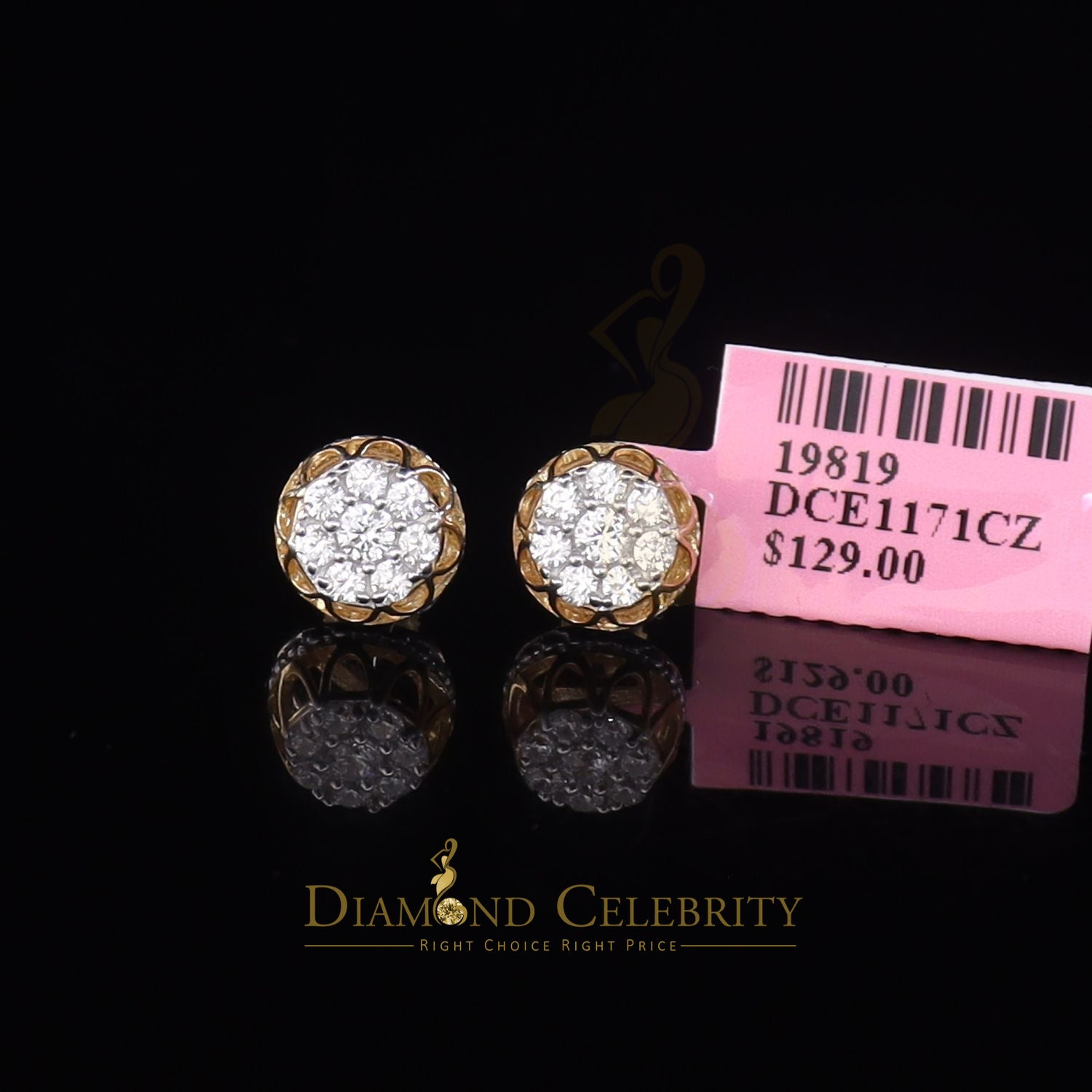 DiamondCelebritees  1.14ct Cubic Zirconia 925 Yellow Silver Women's & Men's Hip Hop Flower Earrings