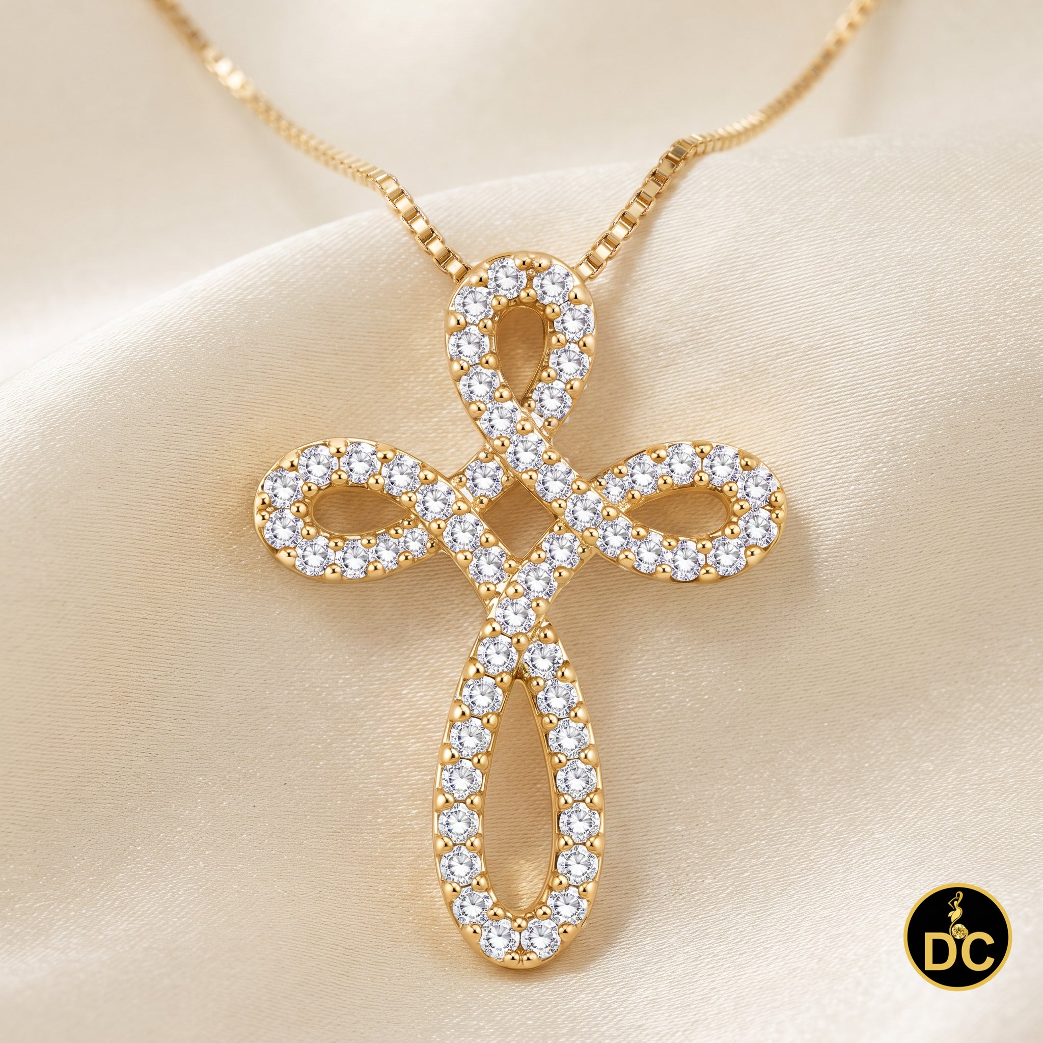 DiamondCelebritees 925 Silver Yellow 1inch Infinity-Style Openwork Pendant W/ 1.25ct Cubic Zirconia