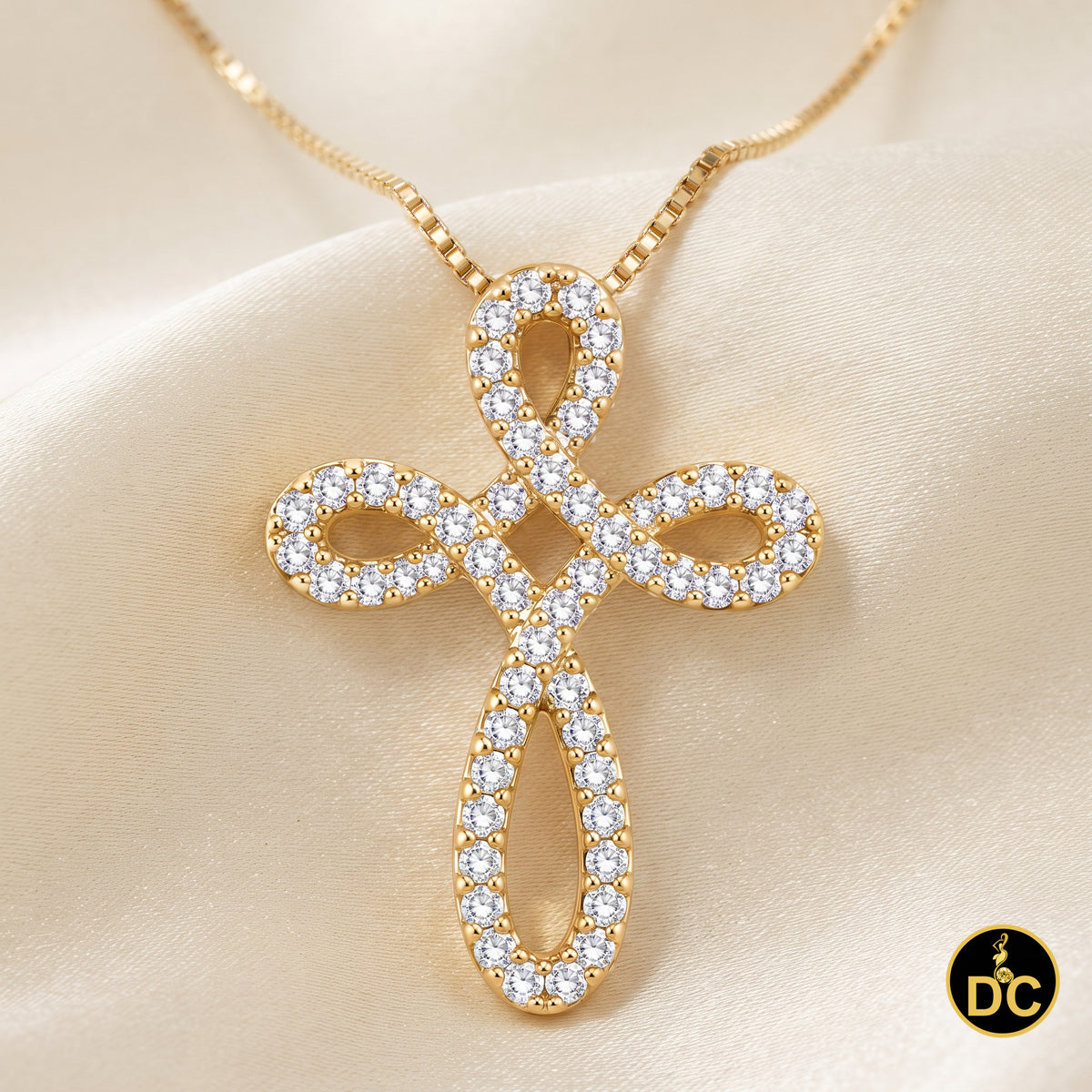 DiamondCelebritees 925 Silver Yellow 1inch Infinity-Style Openwork Pendant W/ 1.25ct Cubic Zirconia